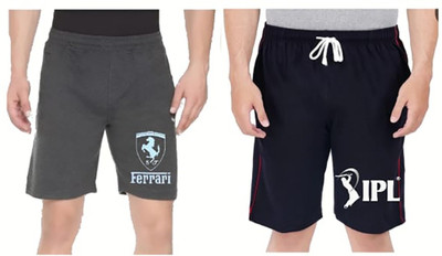 My stitches Printed Men Dark Grey Basic Shorts