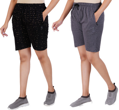 Guide Printed Women Black, Grey Regular Shorts