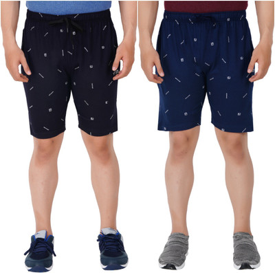 FEEL TRACK Printed Men Dark Blue, Blue Bermuda Shorts