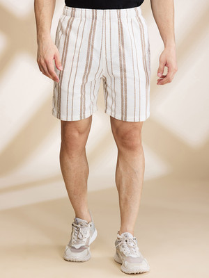 BEING HUMAN Striped Men Beige Basic Shorts