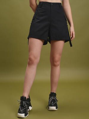 Tokyo Talkies Solid Women Black Casual Shorts
