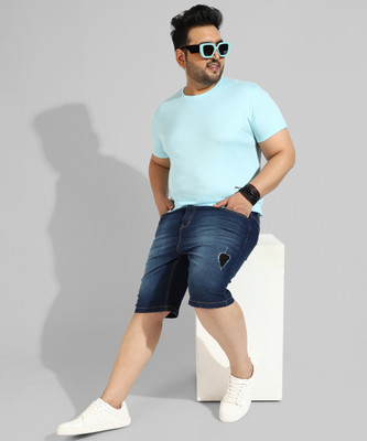 Instafab Plus Solid Men Denim Blue Denim Shorts
