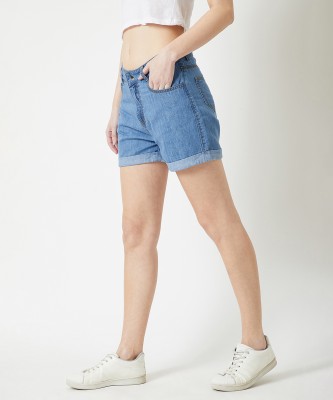 Dressberry Solid Women Denim Blue Denim Shorts