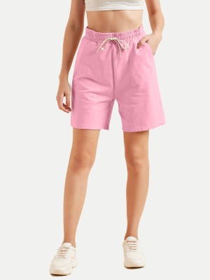 radprix Solid Women Pink Casual Shorts