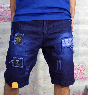 HUNCHMAN Printed Men Denim Blue Denim Shorts