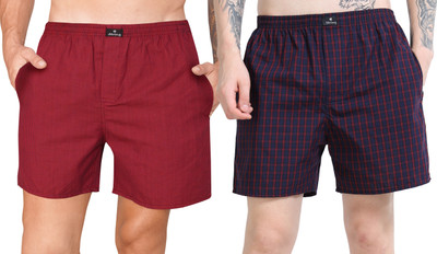 String Checkered Men Maroon, Red Boxer Shorts
