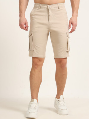Bushirt Solid Men Reversible Beige Cargo Shorts