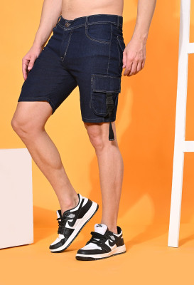 Linaria Solid Men Denim Dark Blue Denim Shorts