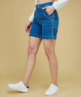 Roadster Solid Women Denim Blue Denim Shorts