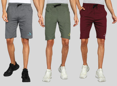 GYRFALCON Self Design Men Grey, Green, Maroon Regular Shorts