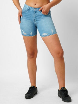Kraus Jeans Solid Women Denim Light Blue Cargo Shorts