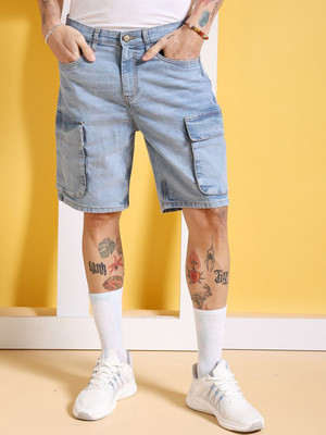The Indian Garage Co. Solid Men Light Blue Denim Shorts