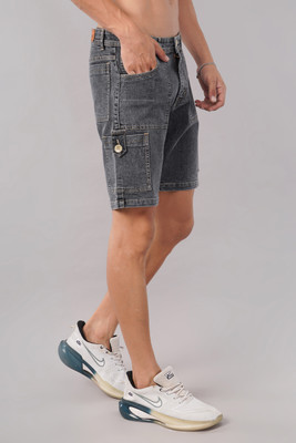 NIVASU Dyed/Washed Men Grey Denim Shorts