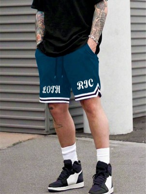 LOTHRIC Self Design Men Blue Casual Shorts