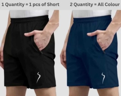 PSS TEXTILE Solid Men Black, Dark Blue Regular Shorts