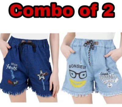 RIMMYCOLLECTION Printed Women Denim Blue Regular Shorts