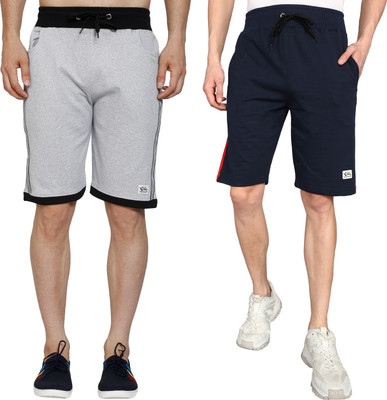 GYRFALCON Self Design Men Silver, Dark Blue Regular Shorts