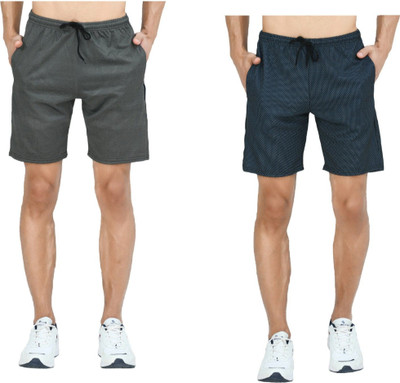 Indestar Solid Men Grey, Blue Bermuda Shorts