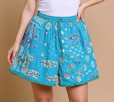 manu fashions Printed Women Light Blue Regular Shorts