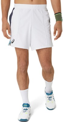 Asics Self Design Men White Sports Shorts