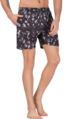 NINQ Solid, Printed Men Grey Regular Shorts, Cycling Shorts, Gym Shorts, Swim Shorts, Casual Shorts