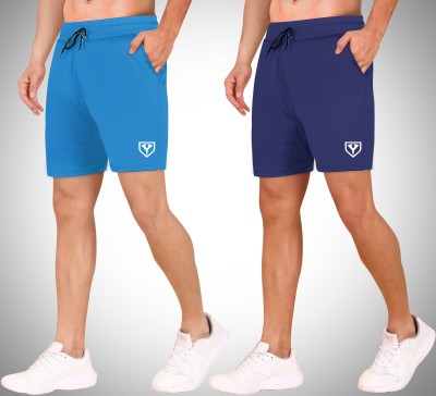 Yazole Solid Men Light Blue, Dark Blue Sports Shorts