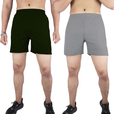 SQF Solid Men Grey, Dark Green Regular Shorts