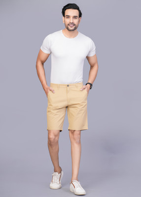 Librazo Solid Men Beige Regular Shorts