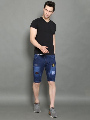 izravan Solid Men Denim Blue Denim Shorts