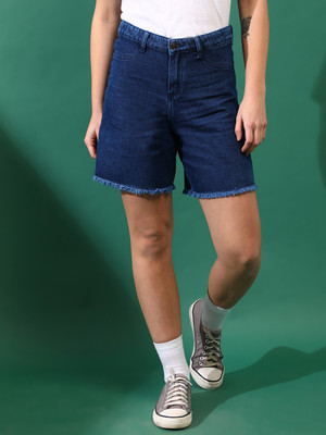 TALES & STORIES YOUNG Solid Women Blue Denim Shorts