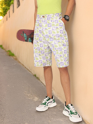 Kook N Keech Printed Men White Cargo Shorts