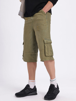 Kook N Keech Solid Men Green Denim Shorts