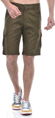 BLUEBARK Solid Men Dark Green Cargo Shorts