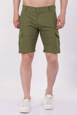 CLOTHINK India Solid Men Dark Green Cargo Shorts
