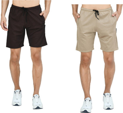 Indestar Solid Men Beige, Black Bermuda Shorts