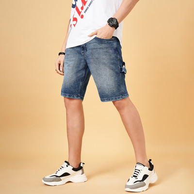 SF Jeans by Pantaloons Solid Men Blue Basic Shorts