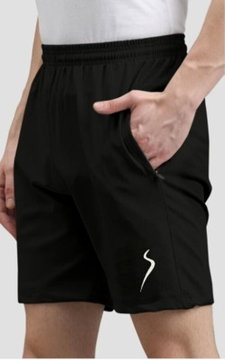 MG MAANU Self Design Men Black Sports Shorts