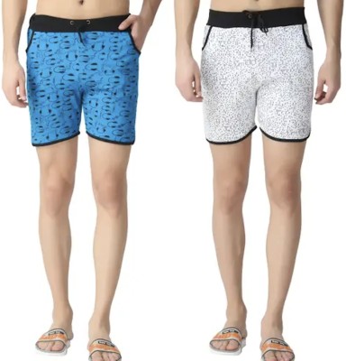 Searches Printed Men & Women White, Blue Baggy Shorts