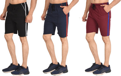 HouseOfCommon Solid Men Black, Blue, Maroon Sports Shorts