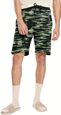 FTX Printed Men Dark Green Running Shorts