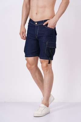 Linaria Solid Men Denim Dark Blue Casual Shorts
