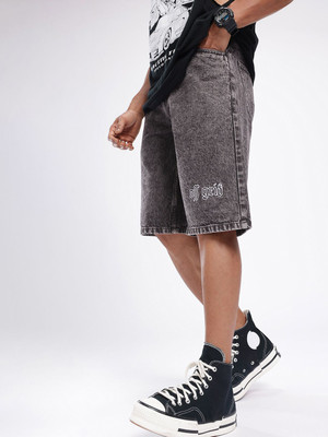 Glitchez Self Design Men Black Regular Shorts