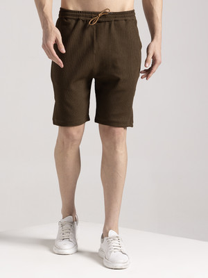 INDICLUB Self Design Men Brown Regular Shorts