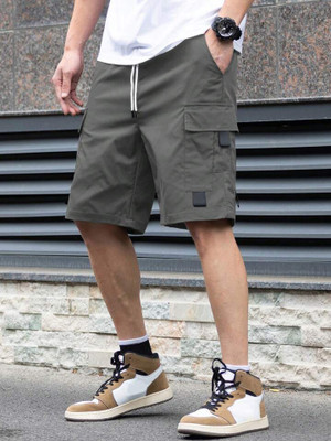 Pitzz Solid Men Dark Grey Cargo Shorts