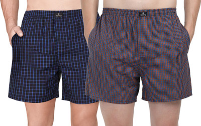 String Checkered Men Dark Blue, Orange Boxer Shorts
