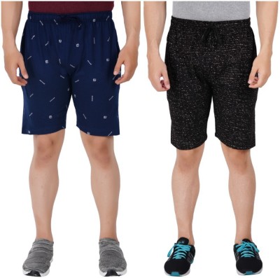 FEEL TRACK Printed Men Black, Blue Regular Shorts