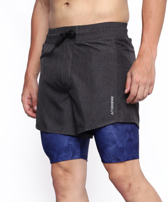 Athmonk Printed Men Dark Blue Running Shorts