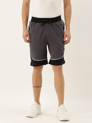 HouseOfCommon Color Block Men Grey Casual Shorts