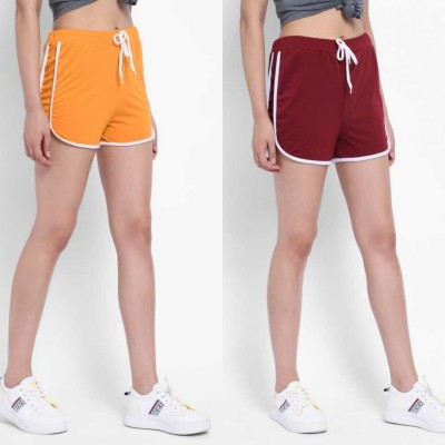 vivient Solid Women Maroon, Yellow Sports Shorts