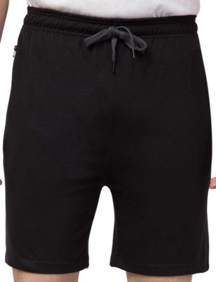 Bouyz Solid Men Black Running Shorts, Gym Shorts, Regular Shorts